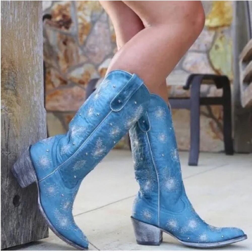 Old Gringo Epifania Blue Studded Snow western cowboy Boots L1423-2 - Picture 10 of 13